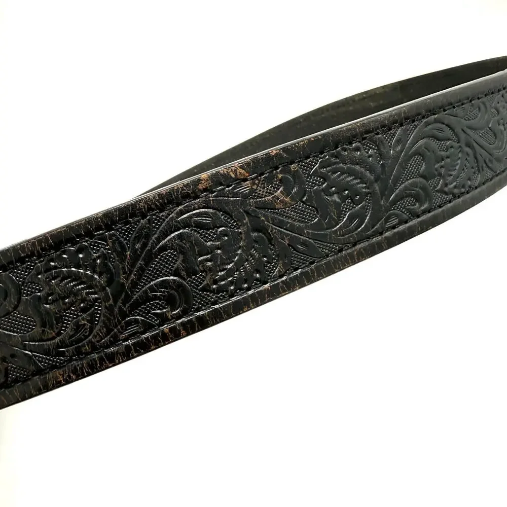 Ariat Floral Tooled Black Leather Western Belt 40 Distressed Cowboy Handcrafted
